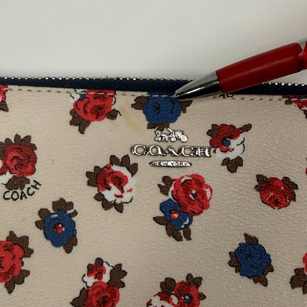 Coach Tea Rose Accordion Wallet Floral Coated Canvas Zip Around Coin Pocket - Picture 4 of 7